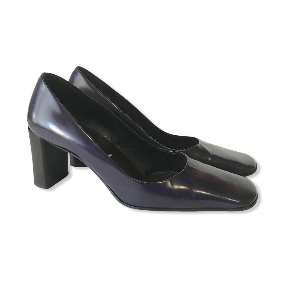 Vintage Prada 36.5 Pumps Purple Patent Leather Square Toe Block Heel Size 6.5